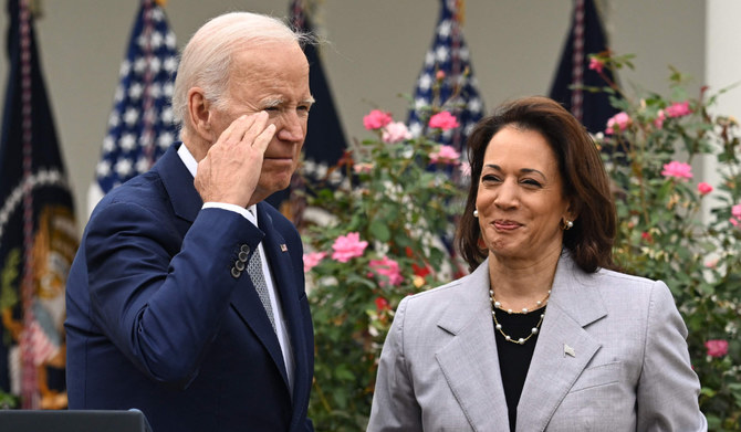 President Joe Biden, with Vice President Kamala Harris in the Rose Garden of the White House, Sept. 22, 2023. (AFP)