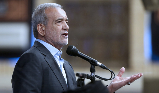 Newly elected President Masoud Pezeshkian speaks in Tehran, Iran, July 28, 2024. (AP)