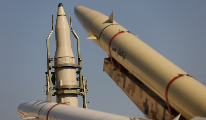 Missiles are seen on display at Imam Khomeini Grand Mosalla in Tehran, Iran January 7, 2022. (REUTERS)