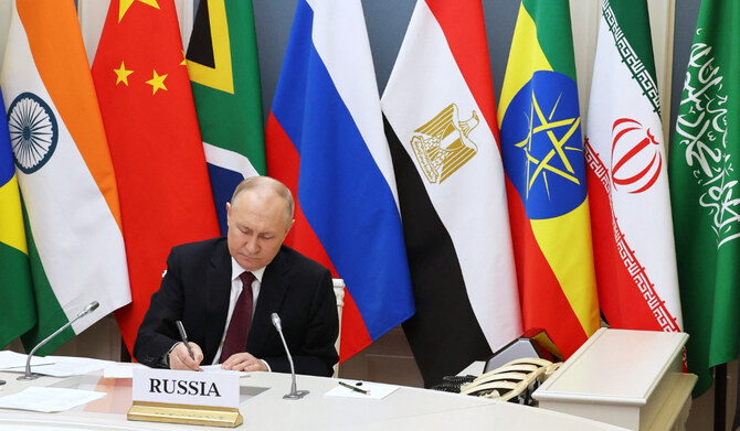 President Vladimir Putin attending a virtual summit of the BRICS group of nations in Moscow on November 21, 2023. (AFP)