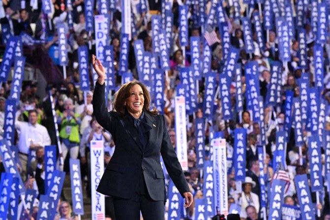 Vice President Kamala Harris formally accepted the party’s nomination for president today at the DNC. (AFP)