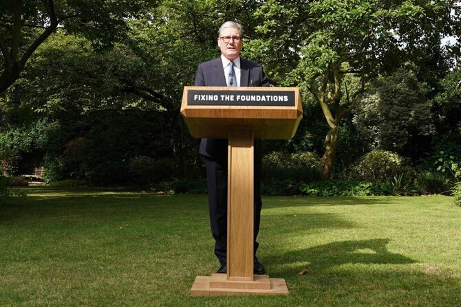 UK Prime Minister Keir Starmer speaks in the Rose Garden at 10 Downing Street. (AFP)