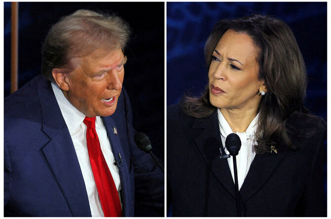 Former President Donald Trump and US Vice President Kamala Harris take part in a presidential debate in Philadelphia. (REUTERS)